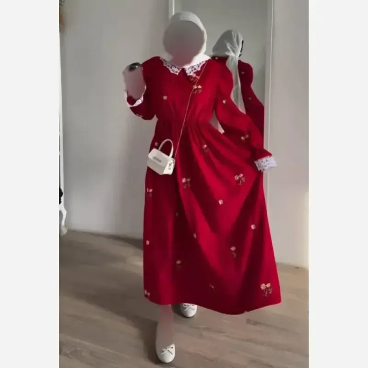 پیراهن مخمل موهر بلند زنانه مدل فرنیا رنگ مشکی و زرشکی