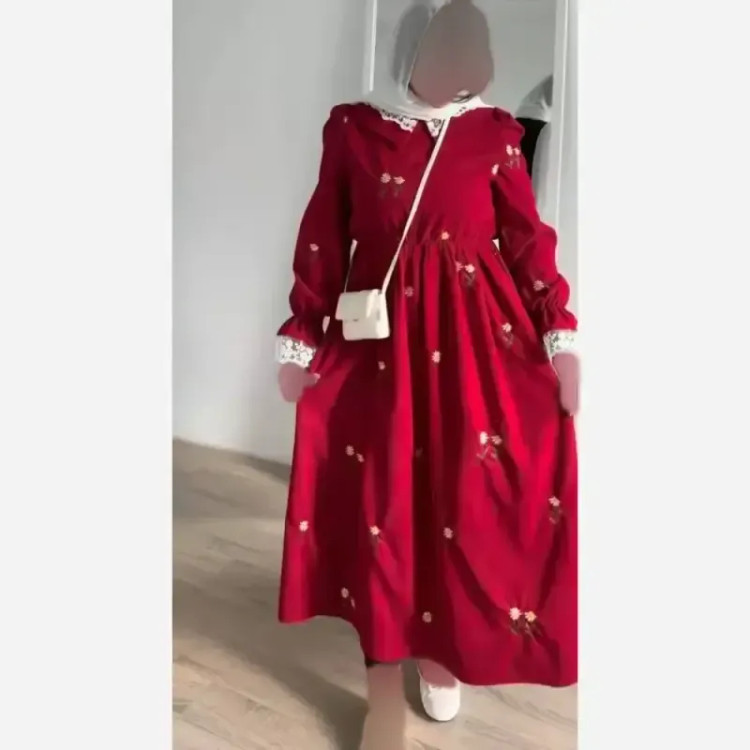 پیراهن مخمل موهر بلند زنانه مدل فرنیا رنگ مشکی و زرشکی