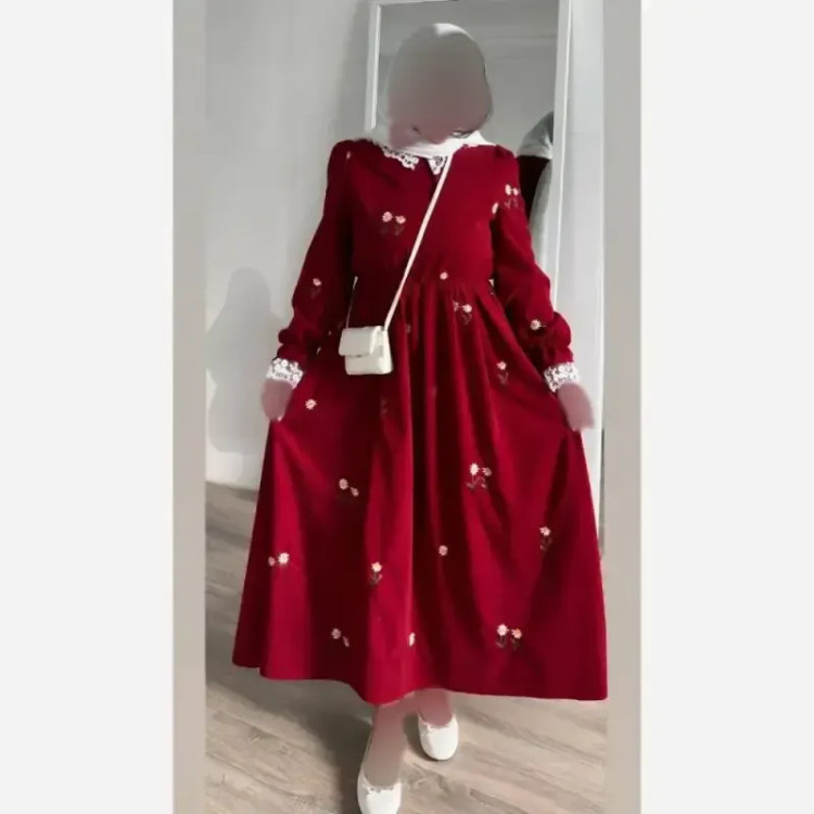پیراهن مخمل موهر بلند زنانه مدل فرنیا رنگ مشکی و زرشکی