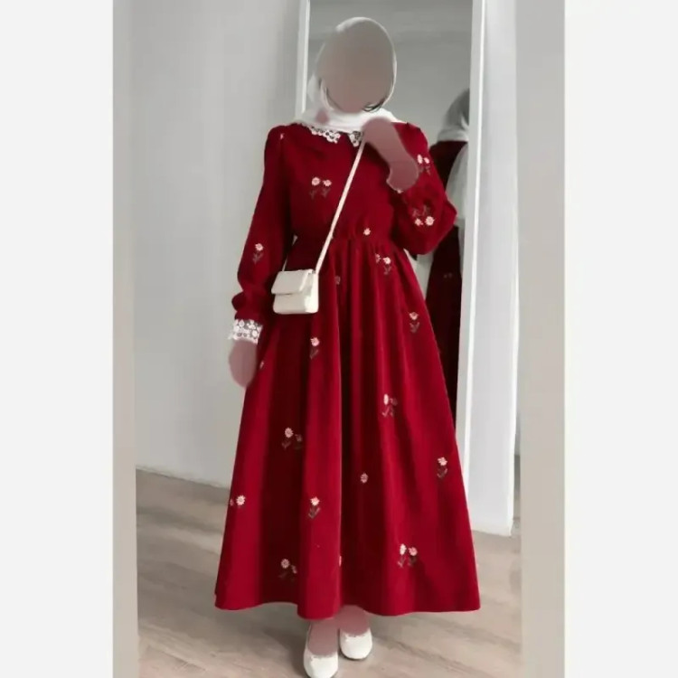 پیراهن مخمل موهر بلند زنانه مدل فرنیا رنگ مشکی و زرشکی