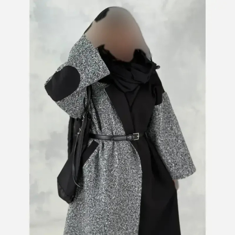 پالتو دو رنگ آدرینا جنس فوتر موهر درجه یک بلند جیب دار