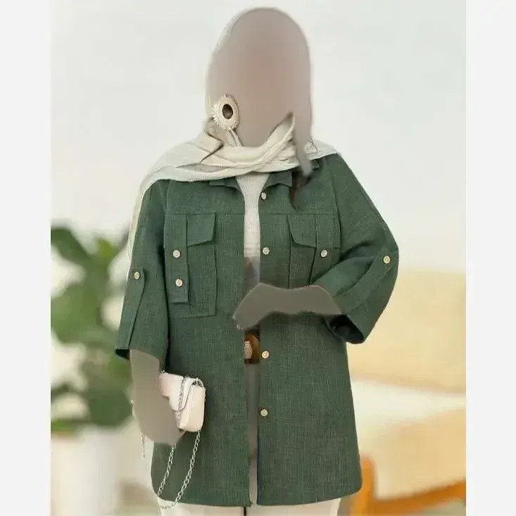 شومیز مانتویی هلیا شانتون قد 82 سایز 1 (38-44) سایز 2 (46-50) رنگبندی مشکی کرم سرمه ای نسکافه ای سبزیشمی روشن