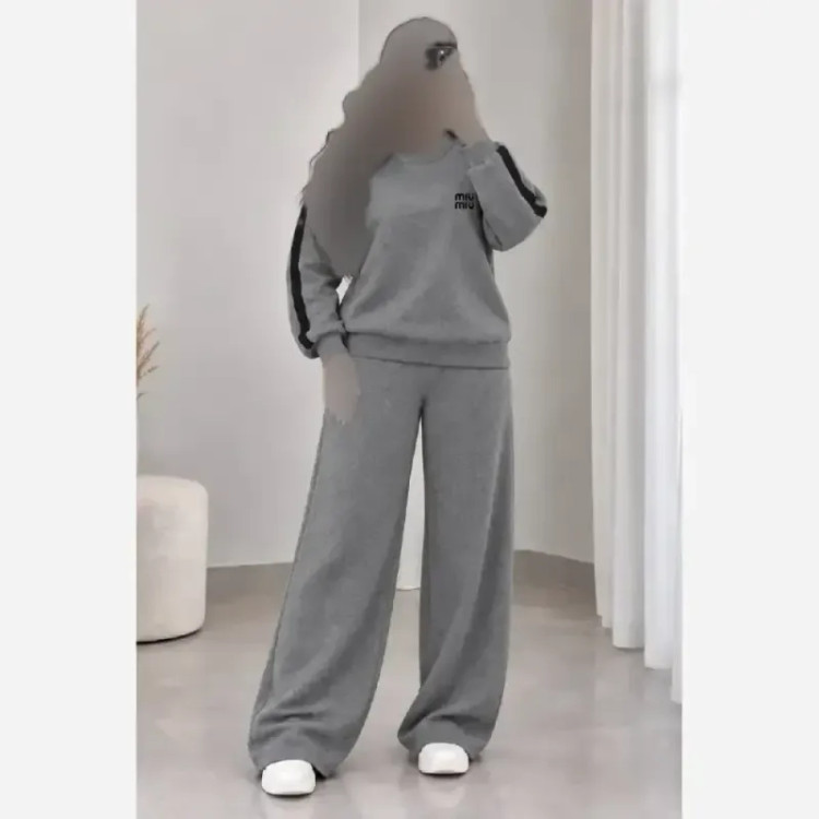ست بافت زنانه دو تکه بلوز و شلوار بگ فری سایز تا 48 بافت دولایه درجه 1