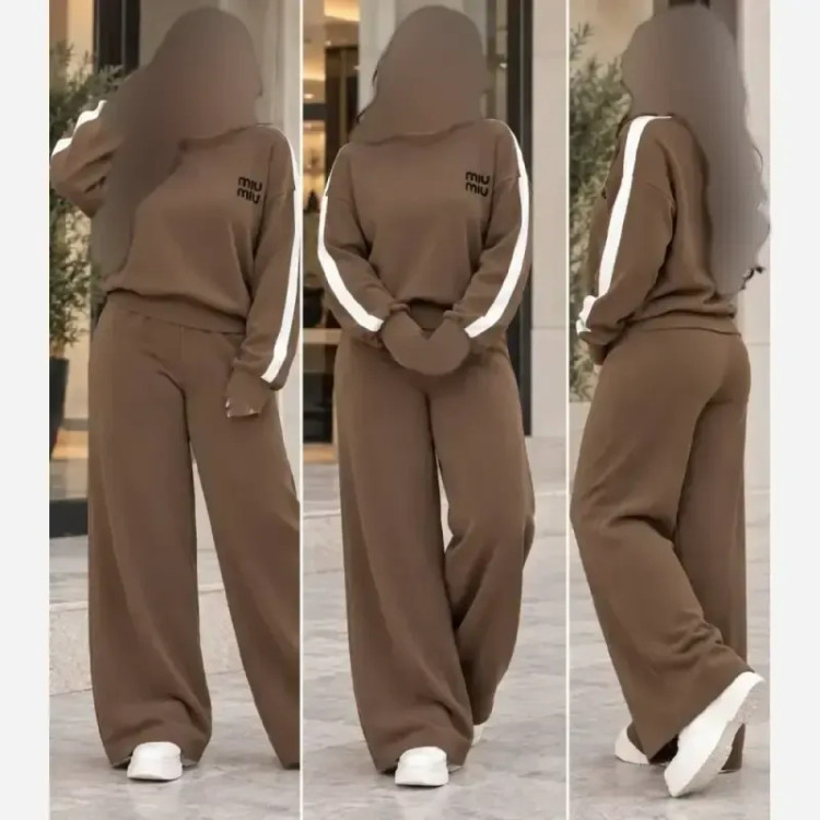 ست بافت زنانه دو تکه بلوز و شلوار بگ فری سایز تا 48 بافت دولایه درجه 1