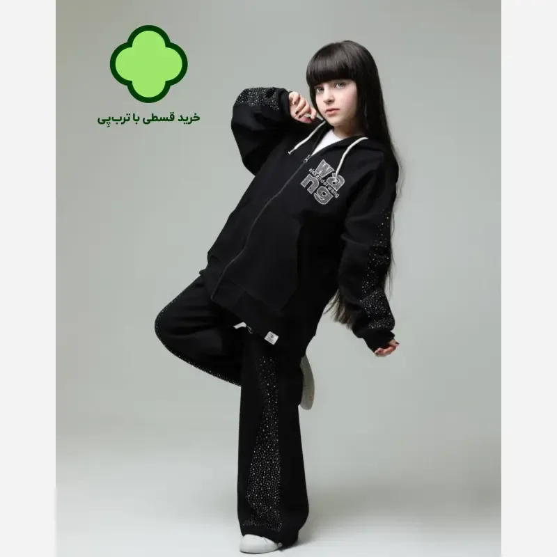 ست سوییشرت و شلوار دخترانه پاییزه دورس سه نخ نگین دار