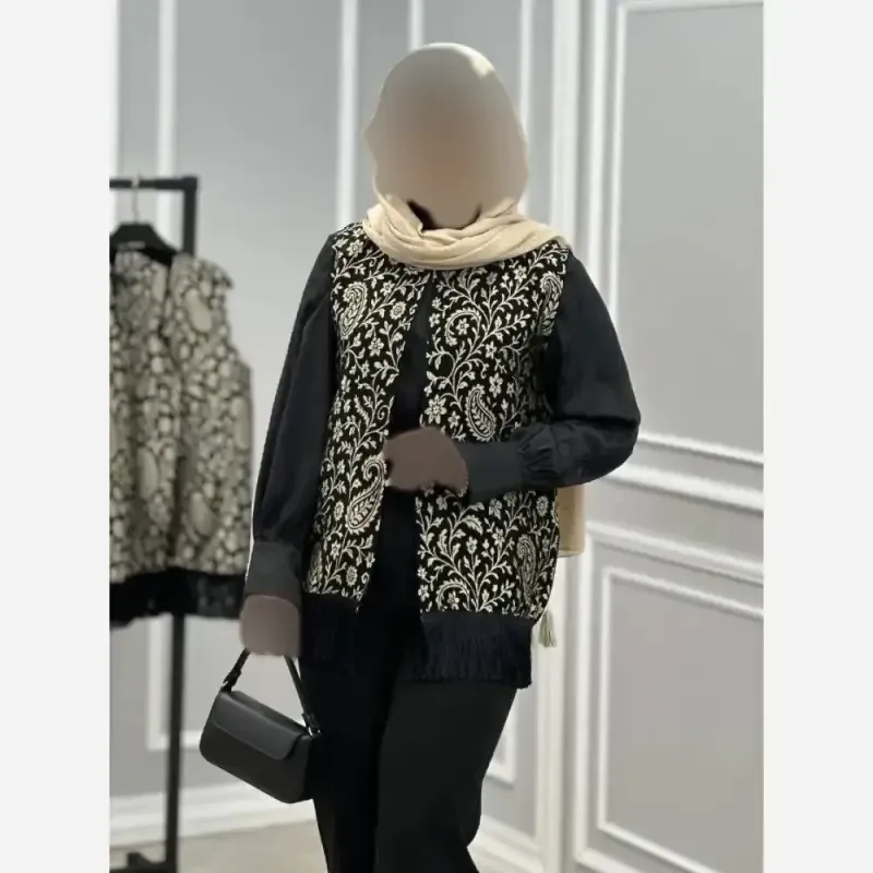 وست ریش دار شانا جنس پارچه تافته درجه یک فری سایز 36 تا 46 قد 70 سانتی متر