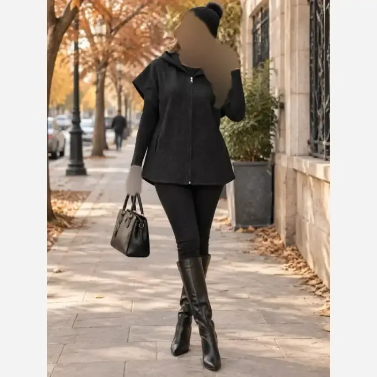 وست زنانه شنل فتیله ای فری سایز جیب دار مدل ترانه