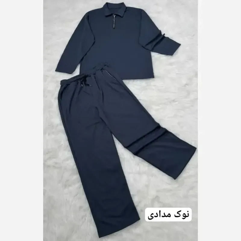 ست بلوز شلوار نیم زیپ مردانه جنس مراکشی راه راه درجه یک