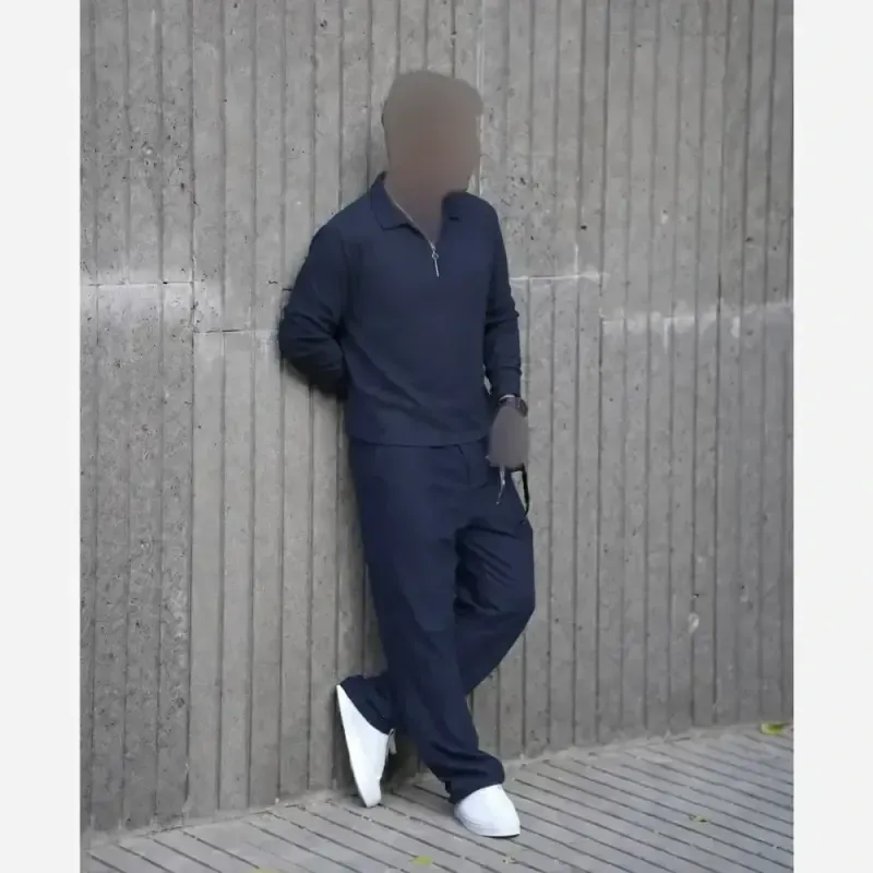 ست بلوز شلوار نیم زیپ مردانه جنس مراکشی راه راه درجه یک