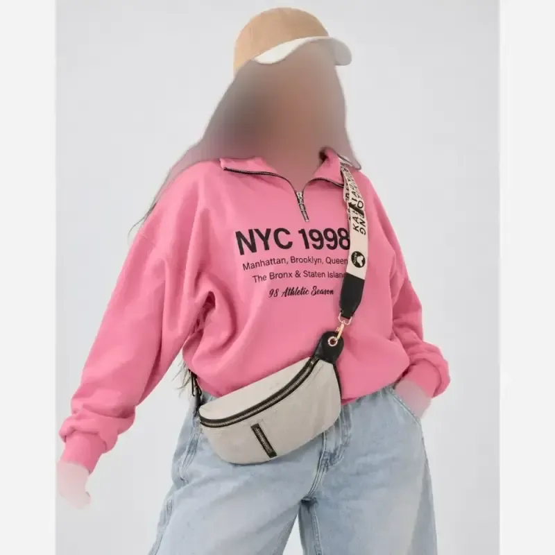 دورس زنانه نیم زیپ طرح NYC 1998 سه نخ اعلاء سایز فری تا 48
