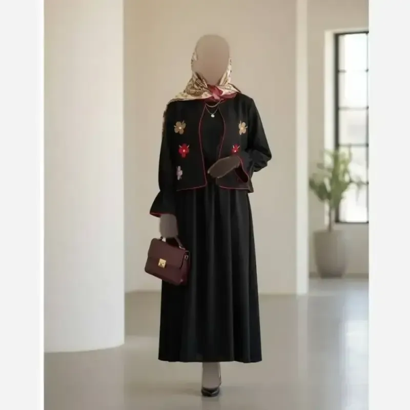کت و سارافون گلدوزی نیایش مازراتی مشکی فری سایز