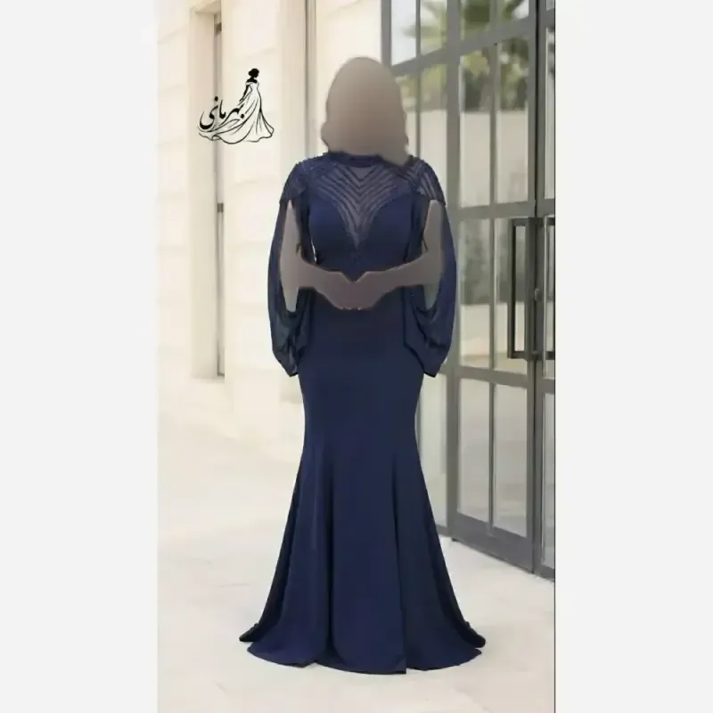 ماکسی مجلسی زنانه پارچه مازراتی دیزاین سنگ کریستال کاپ دار مشکی و سورمه ای
