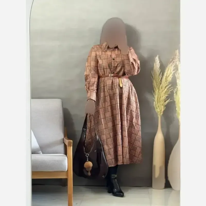 پیراهن پاییزی مخمل موهر لطیف و نرم جلو دکمه دار