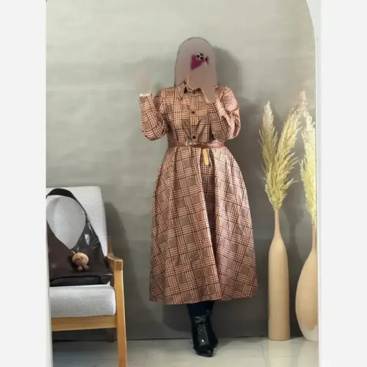 پیراهن پاییزی مخمل موهر لطیف و نرم جلو دکمه دار