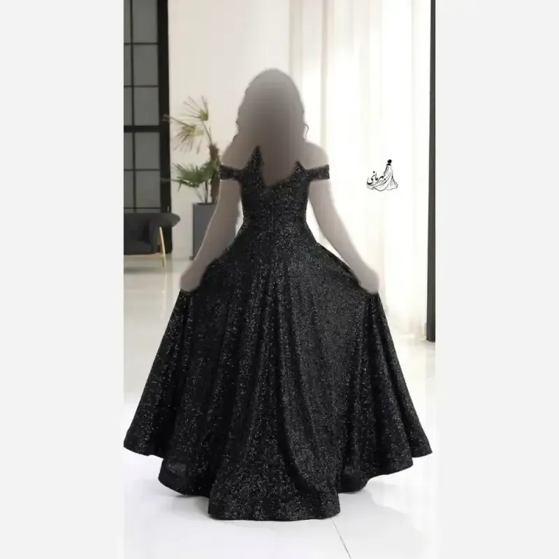 لباس مجلسی زنانه دانتل چمنی مشکی کاپدار نگین دار قد 155 سایز 38 تا 52
