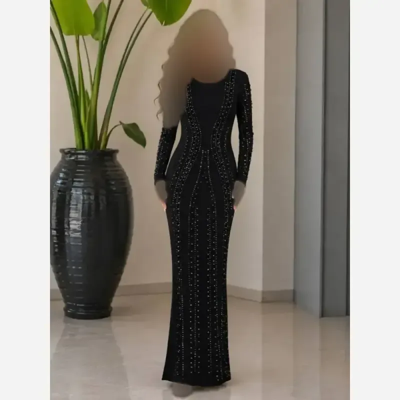 ماکسی مجلسی زنانه منجوق و نگین کاری شده ریون کشی اعلا چاک دار