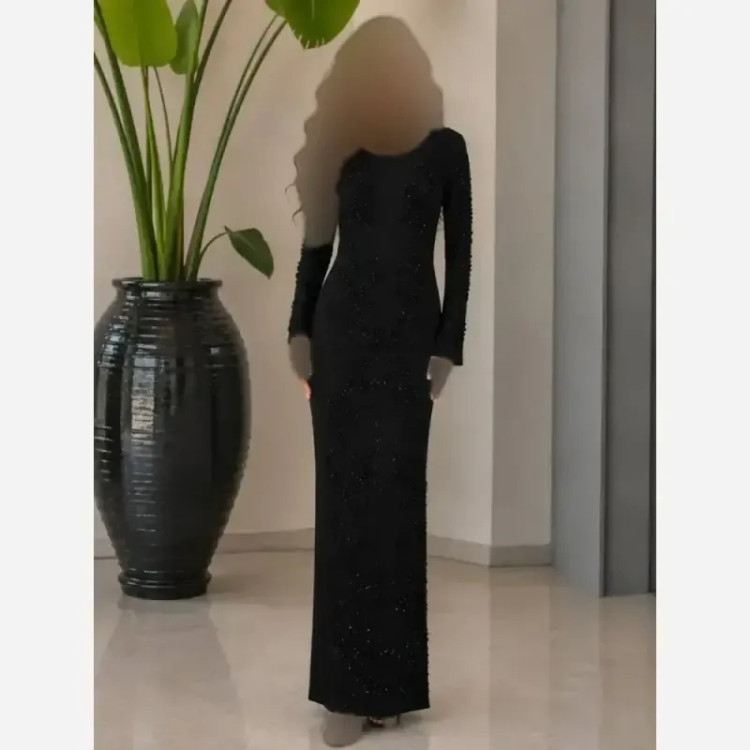 ماکسی مجلسی زنانه منجوق و نگین کاری شده ریون کشی اعلا چاک دار