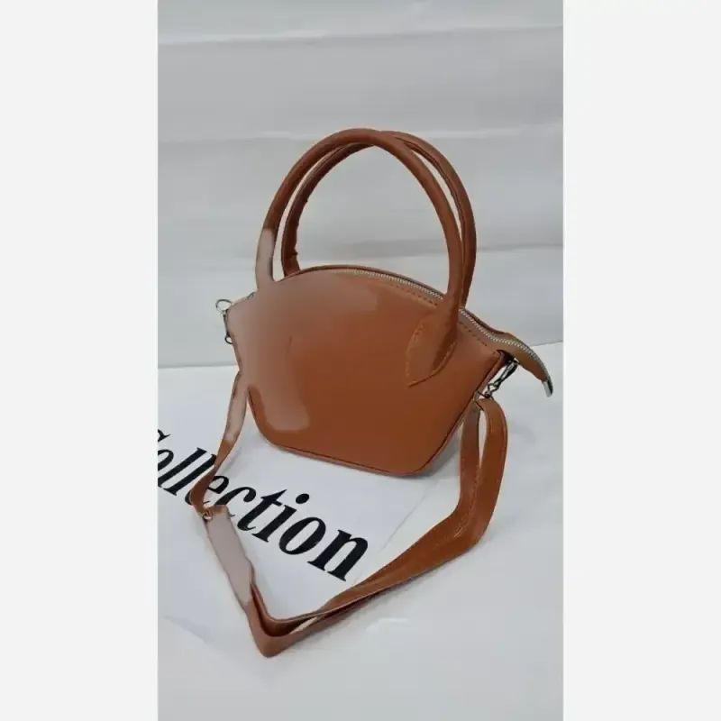 کیف دستی دوشی چرم سایز 15 در 20 رنگ خردلی و زرشکی