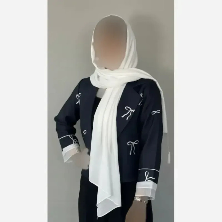 کت تک ژاکارد زنانه یقه انگلیسی طرح پاپیون رنگ ذغالی