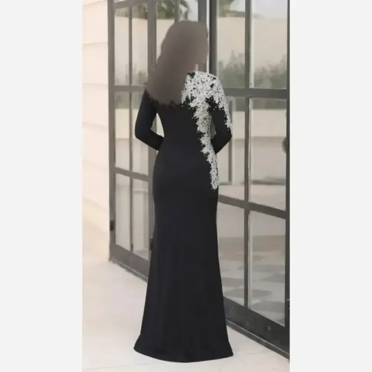 پیراهن بلند زنانه مجلسی کرپ دالقیچ کاپدار مشکی سایز بزرگ