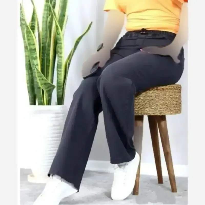 شلوار بگ کاغذی جین اصل کمرکش قد 100