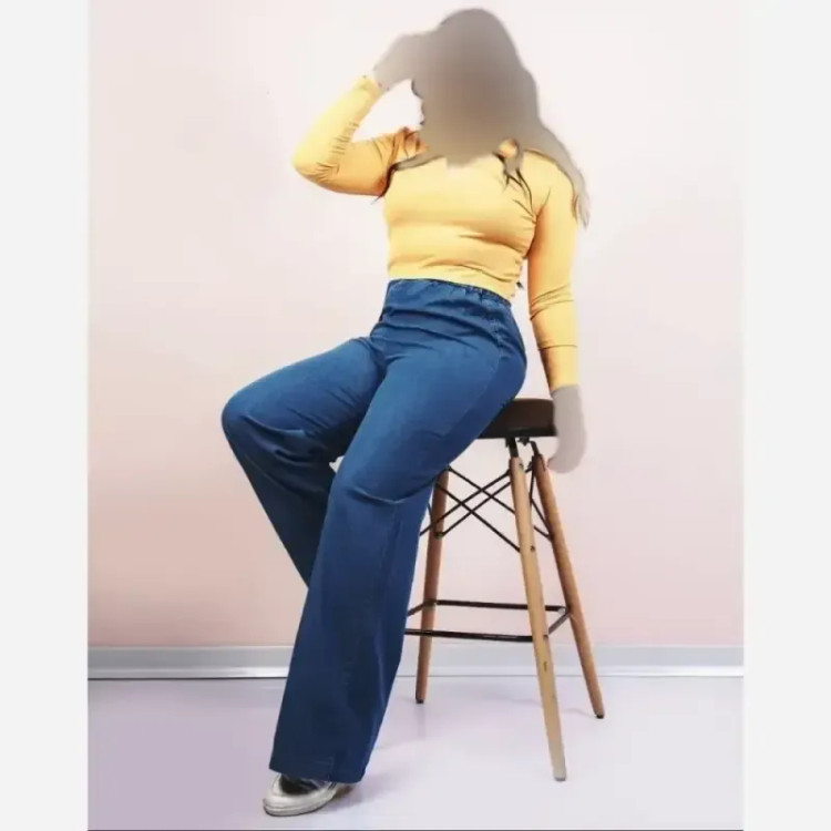 شلوار بگ کاغذی جین اصل کمرکش قد 100