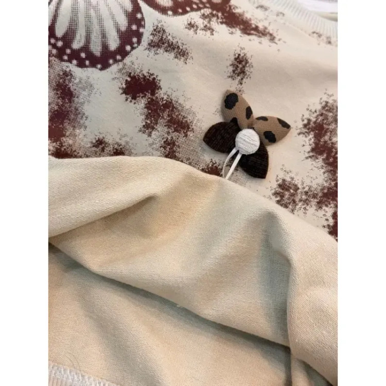 ست بلوز و شلوار دخترانه دورس پاییزه طرح پروانه سایز 45 تا 65 رنگ شکلاتی کرم سفید