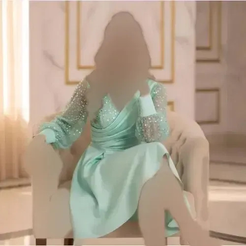 پیراهن مجلسی زنانه مدل همتا جسیمکو و ساتن سنگ دوزی شده رنگ سبزماچا