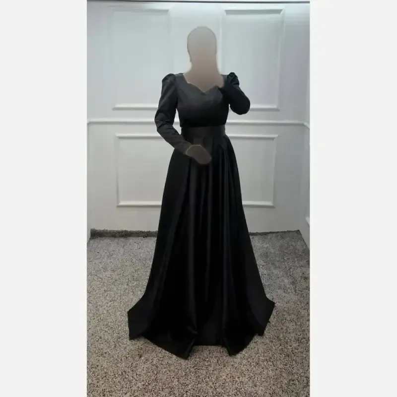 پیراهن مجلسی زنانه مدل دلینا جنس لمه قد 120 رنگ مشکی سایز 38 تا 40