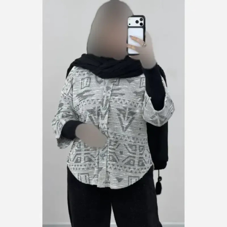 شومیز مراکشی پاییزه آزاد آستین سه ربع چاک دار فری سایز