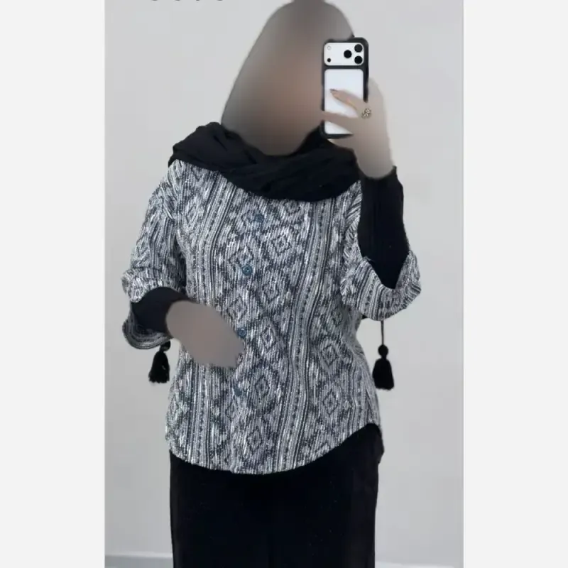 شومیز مراکشی پاییزه آزاد آستین سه ربع چاک دار فری سایز