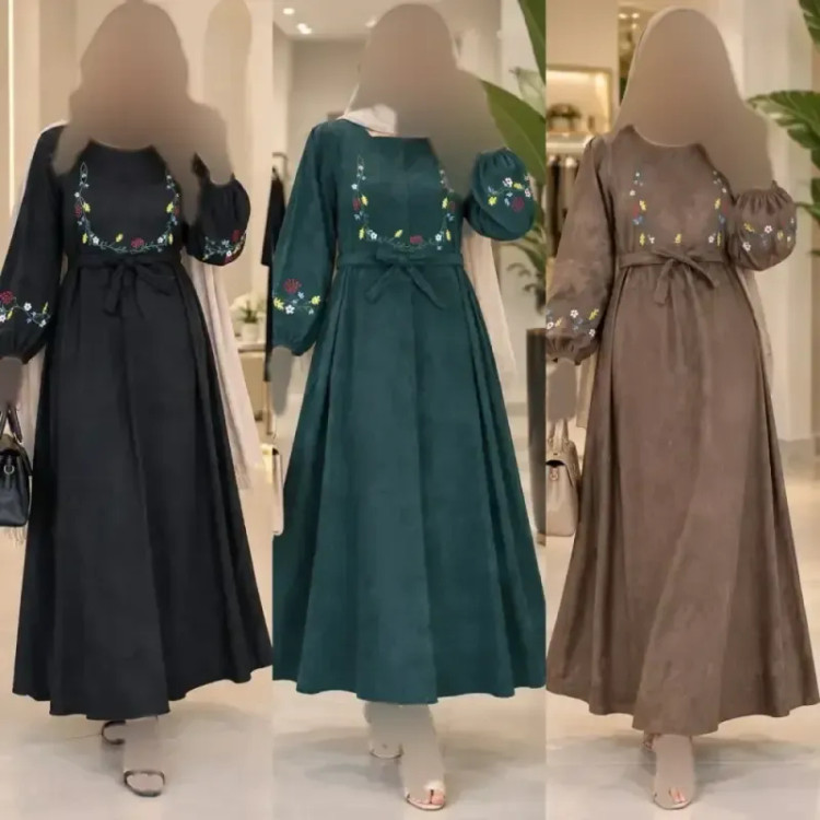 کفتان گلدوزی پاییزه مخمل کبریتی ریز فری سایز قد 136
