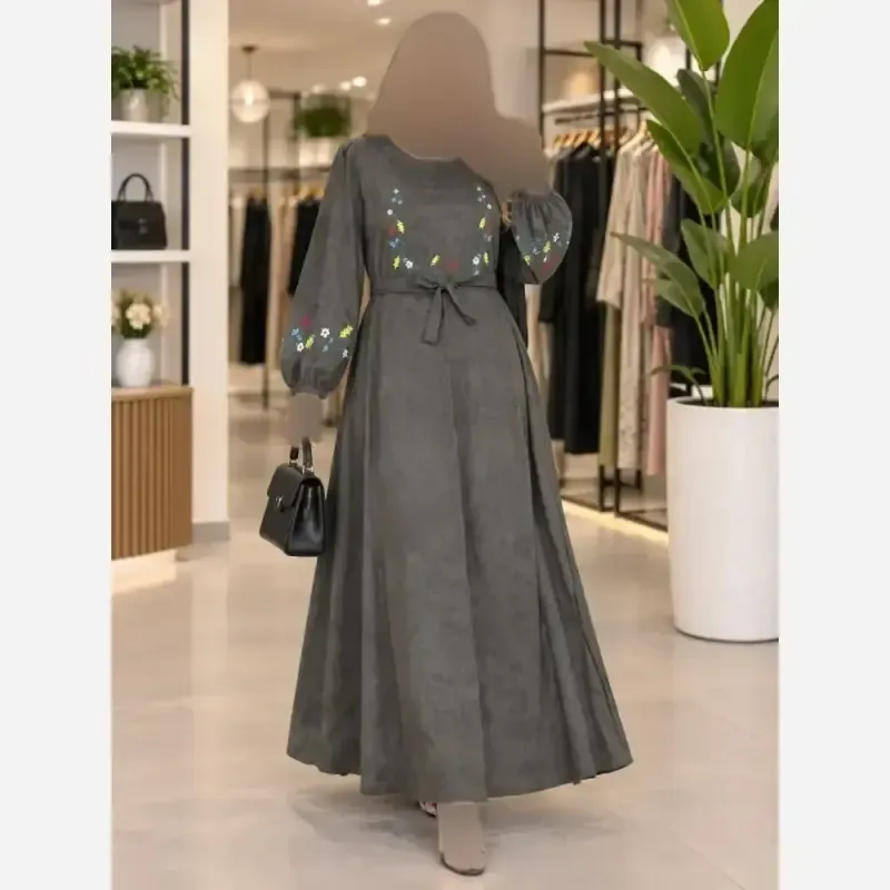کفتان گلدوزی پاییزه مخمل کبریتی ریز فری سایز قد 136