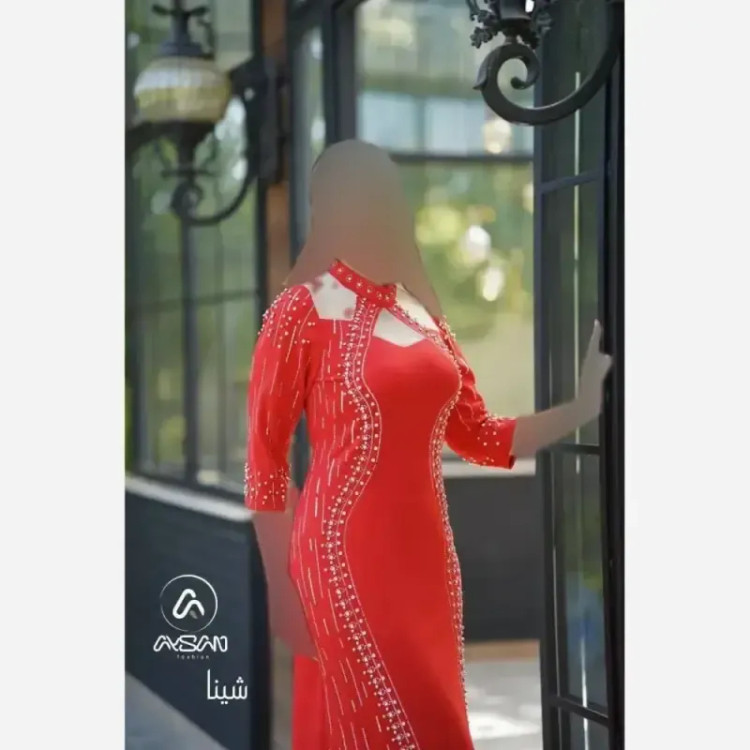 پیراهن میدی بلند مجلسی زنانه شینا جنس کرپ کش دالقیچ سایز 52 تا 54
