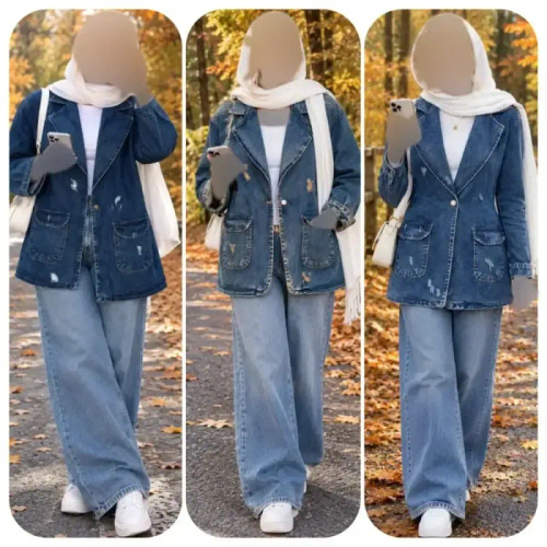 کت جین زنانه پروا جین اصل درجه یک یقه انگلیسی بلند سایز 1 و 2