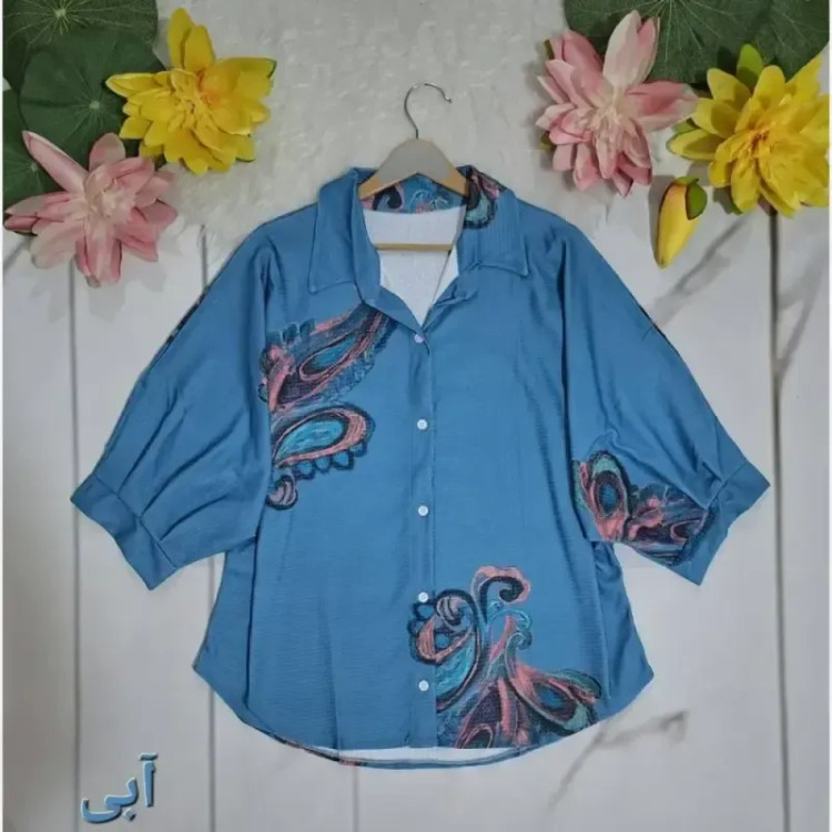 شومیز مانتویی طرح پانچ جنس مراکشی آستین سه ربع فری سایز