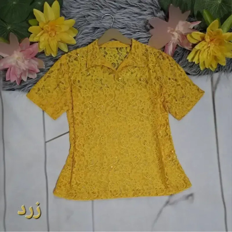 پلوشرت زنانه دانتل پولکی سایز 38 تا 46 رنگ زرد و قهوه ای و کالباسی