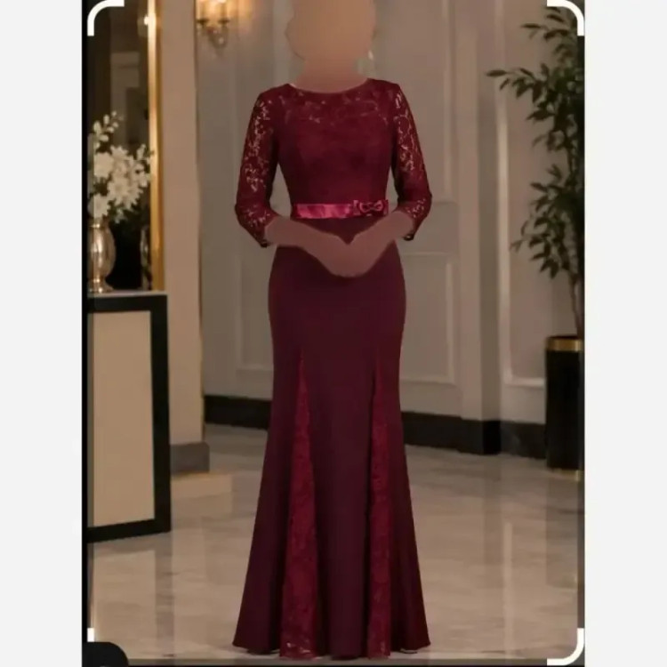 ماکسی مجلسی زنانه کرپ کش و دانتل آستین سه ربع قد 147
