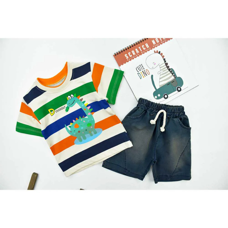 ست تیشرت و شلوارک پسرانه طرح دایناسور