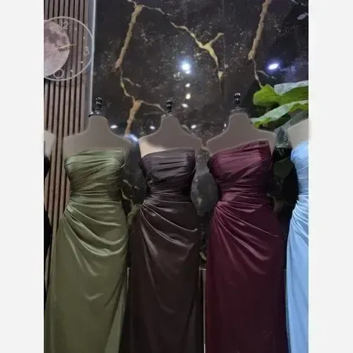 پیراهن مجلسی زنانه مدل دکلته چیندار بلند سایز 36 تا 44 رنگبندی متنوع