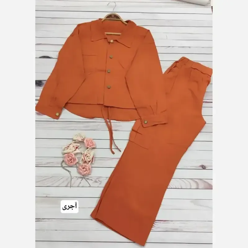 ست پاییزه کت و شلوار بگ کتان کجراه درجه یک فری سایز تا 46