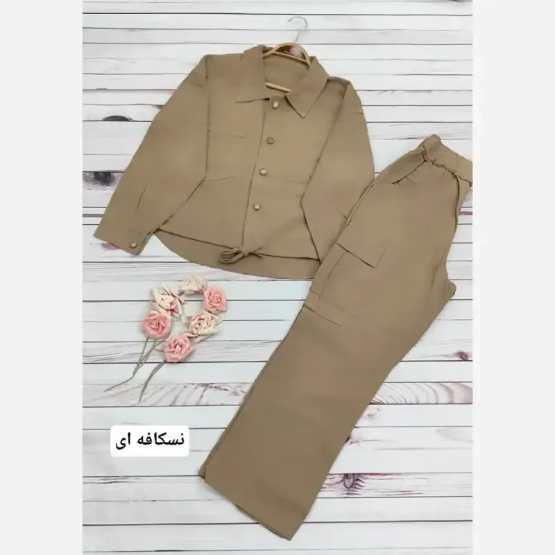 ست پاییزه کت و شلوار بگ کتان کجراه درجه یک فری سایز تا 46