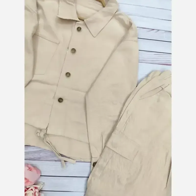 ست پاییزه کت و شلوار بگ کتان کجراه درجه یک فری سایز تا 46