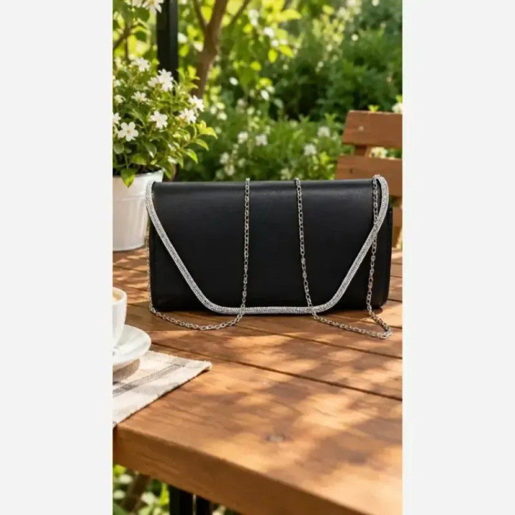 کیف مجلسی الماس چرم شرانگ رنگ مشکی سایز 13 در 20