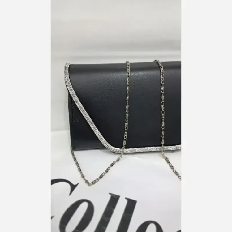 کیف مجلسی الماس چرم شرانگ رنگ مشکی سایز 13 در 20