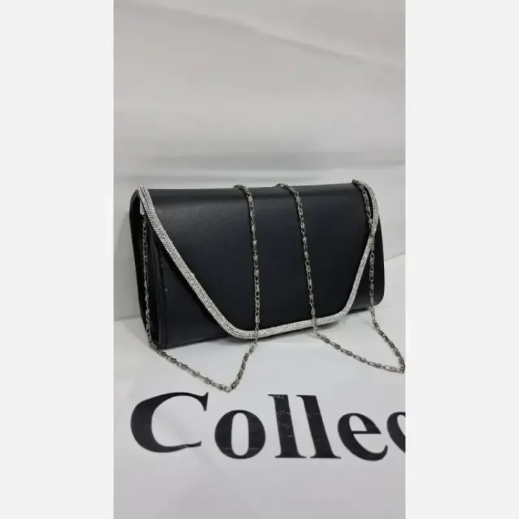 کیف مجلسی الماس چرم شرانگ رنگ مشکی سایز 13 در 20