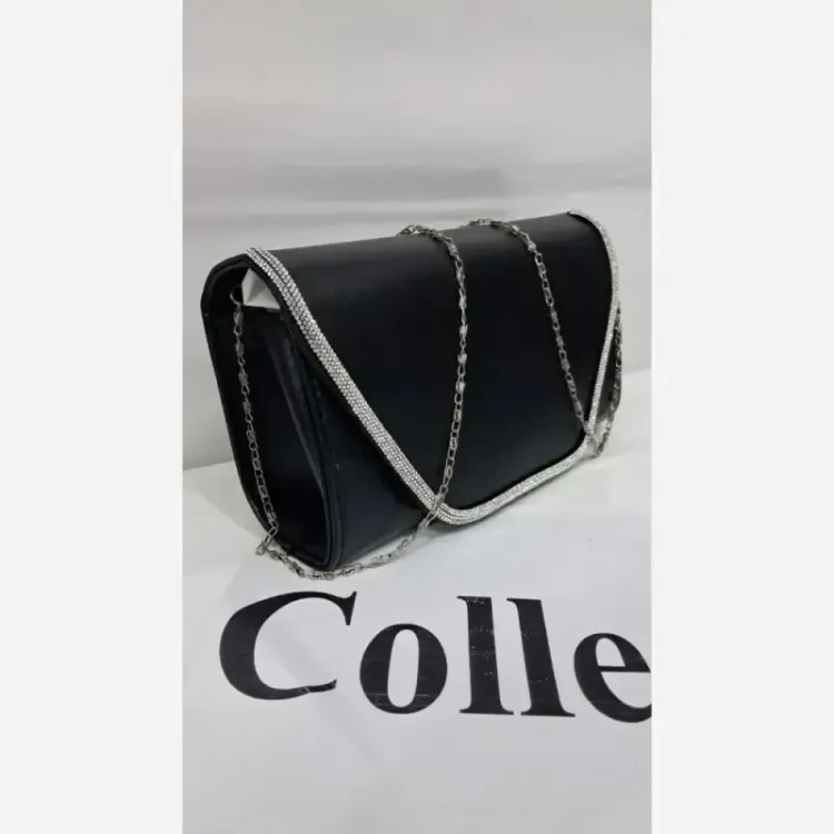 کیف مجلسی الماس چرم شرانگ رنگ مشکی سایز 13 در 20