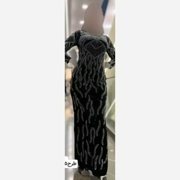 لباس ماکسی مجلسی زنانه مخمل نگین دار با چاک بغل سایز 38 تا 46