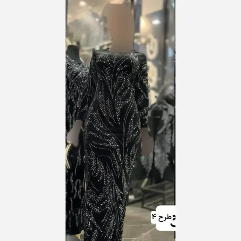 لباس ماکسی مجلسی زنانه مخمل نگین دار با چاک بغل سایز 38 تا 46