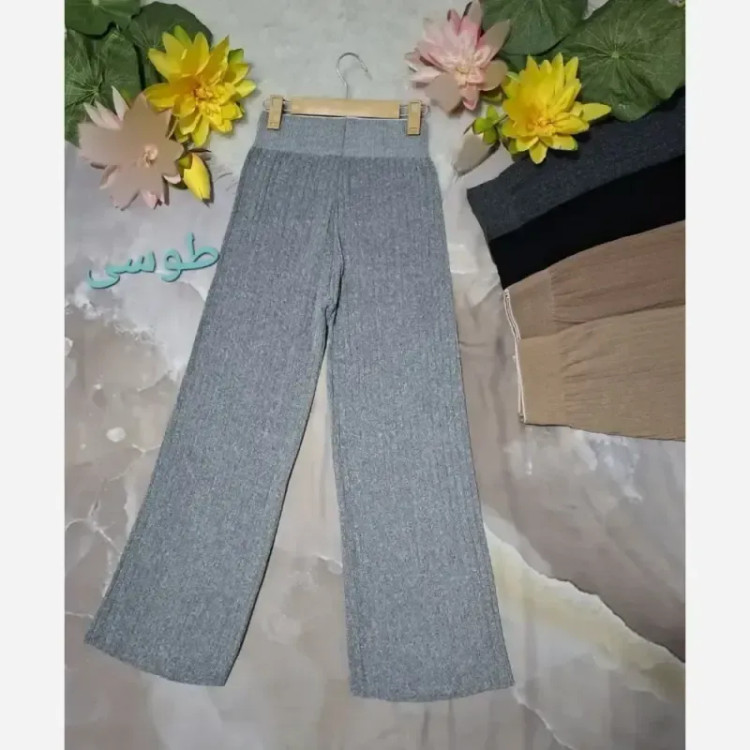 شلوار نیم بگ زنانه کمرگنی بافت گرم دار پاییزه و زمستانه فری سایز رنگی